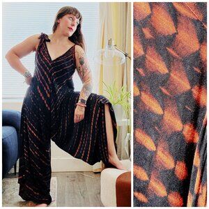 PRICE FIRM Black Tie Dye Wide Leg Boho Hippie Jumpsuit Romper | Size S-L